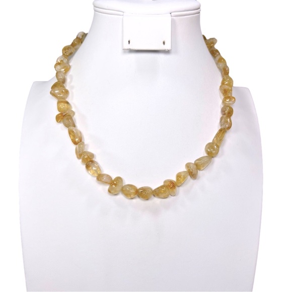 Citrine Raw Stones 925 Silver Gemstone Necklace 19” - Picture 1 of 5